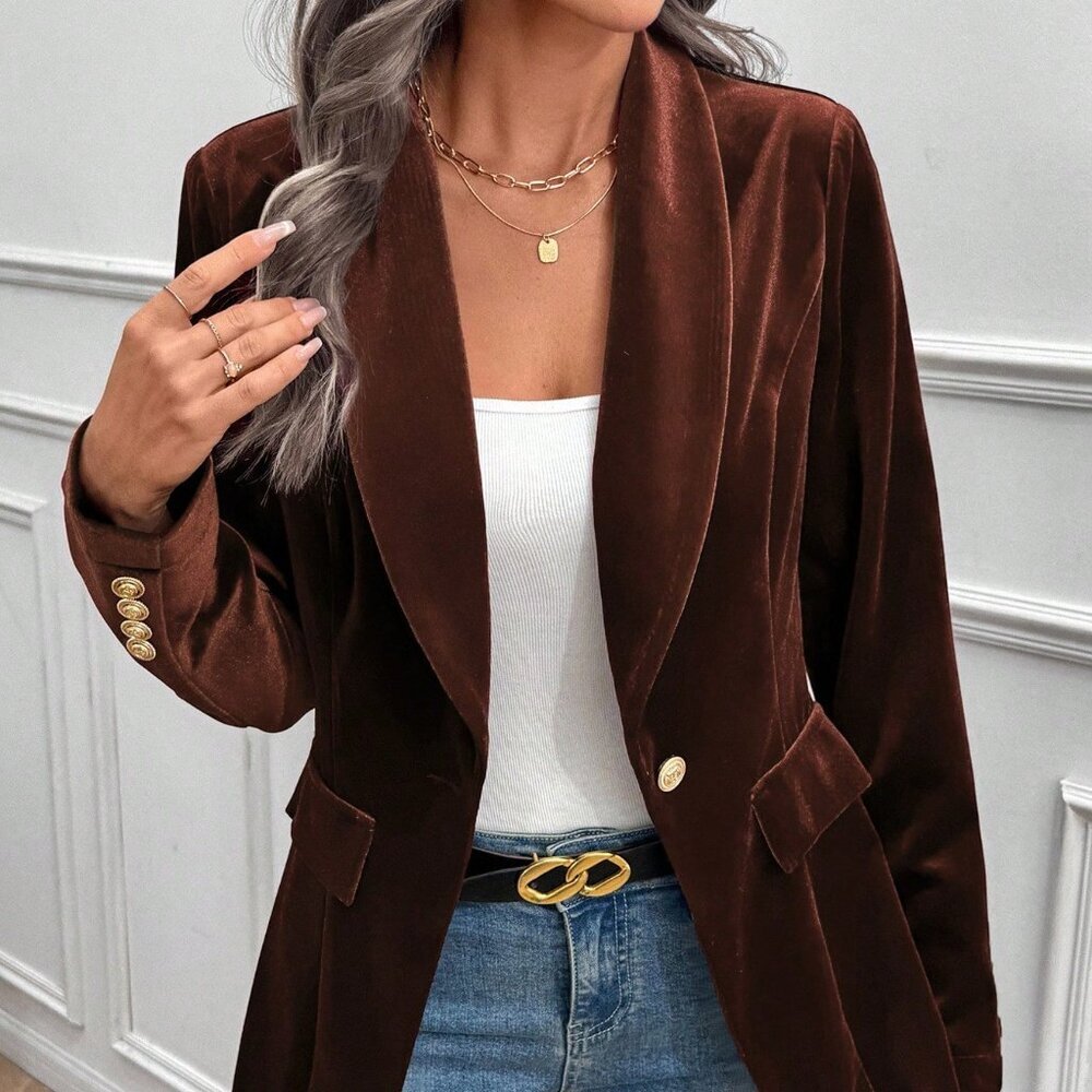 Brown Elegant Women's Velvet Blazer